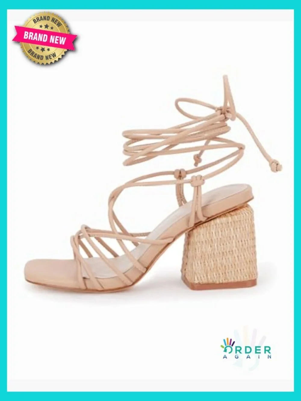 Women's Lace Up Chunky Braided Heel Sandals Square Toe Strappy Ankle Strap Heels